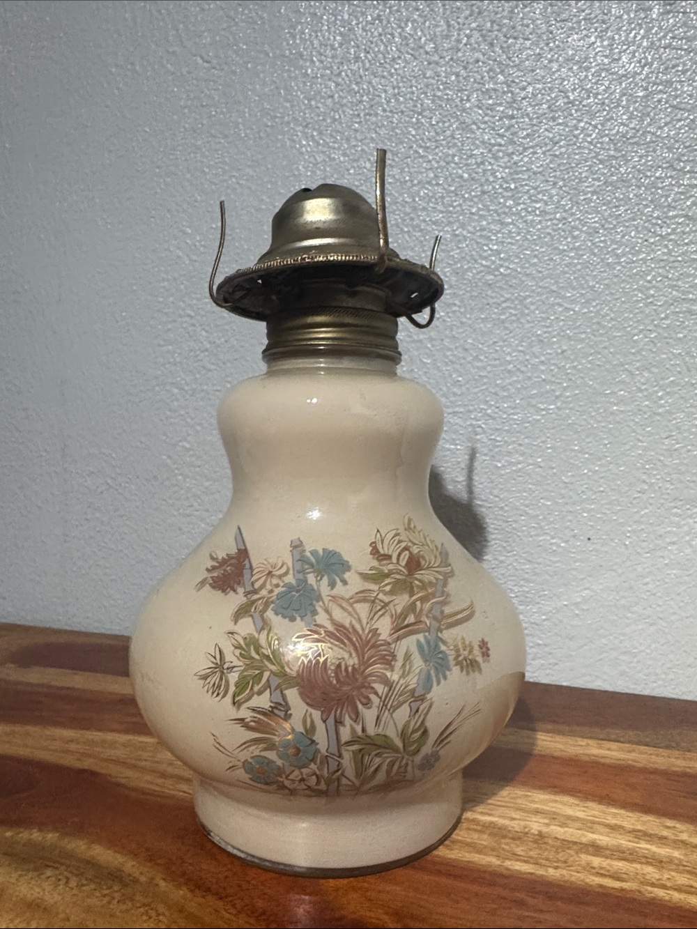 Vintage 1980 Kaadan Ltd. Floral Milk Glass Hurricane Oil Lamp Base